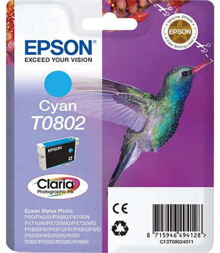 Cyan-Tintenpatrone Epson T0802 C13T08024011, 350 Seiten